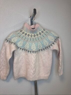 Vintage Fair Isle Mohair Angora Girls Sweater Nordic Pastel